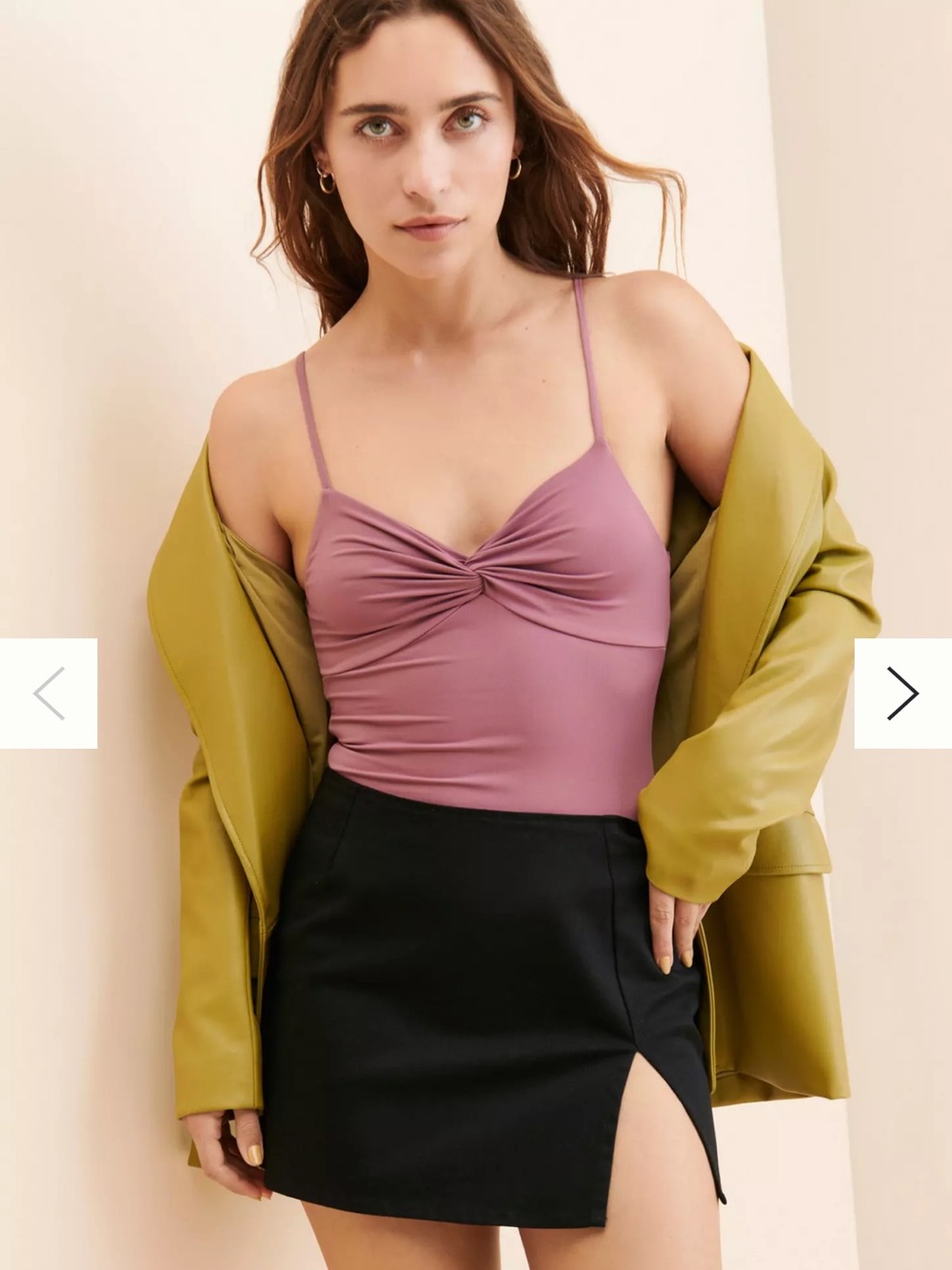 Miss Selfridge Mauve Twisted-Front Spaghetti-Strap Bodysuit